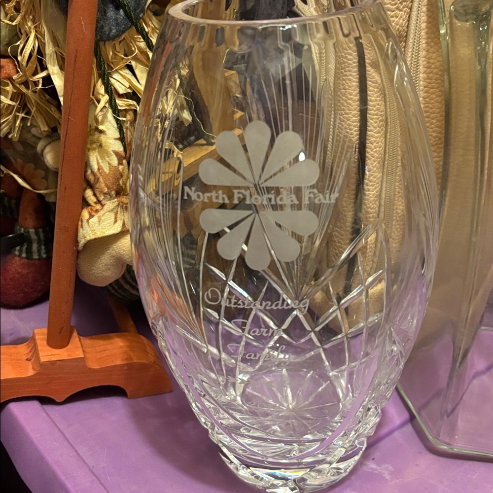 Clear Glass Vase with Etched Design
